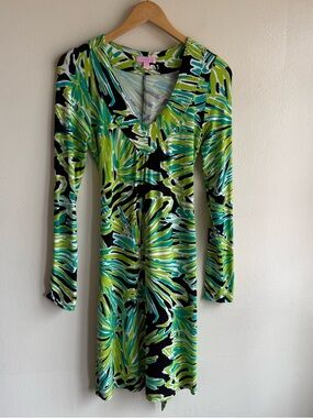 Lilly Pulitzer Green & Black Abstract Print Long Sleeve Dress
